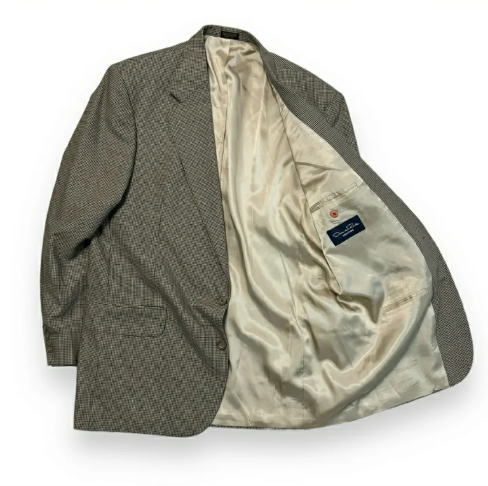 OSCA DE LA RENTA 2 Button Tan/Navy Houndstooth Blazer